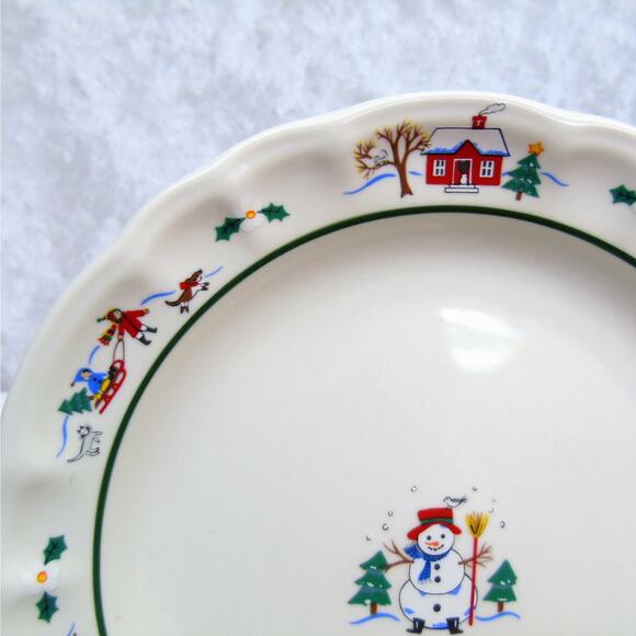Pfaltzgraff Christmas Dinner Plate 11" Stoneware Snow Village Santa Snowman Barn - Picture 2 of 6